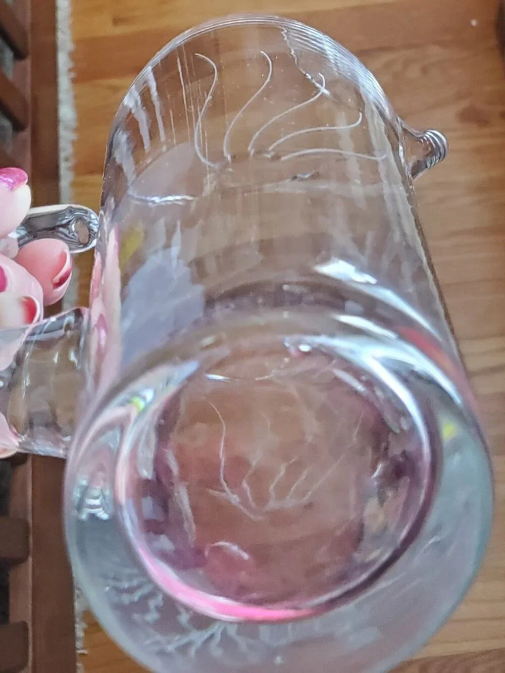 Glass 8 1/2” Clear Martini Pitcher with Etched design Vintage Like New!